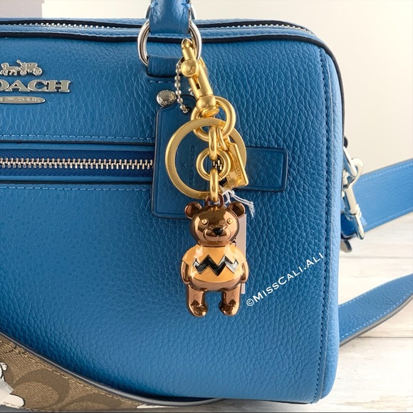 NWT COACH X Peanuts Rowan Satchel Snoopy Print Bag +Charlie Brown Charm Keychain - Picture 5 of 16